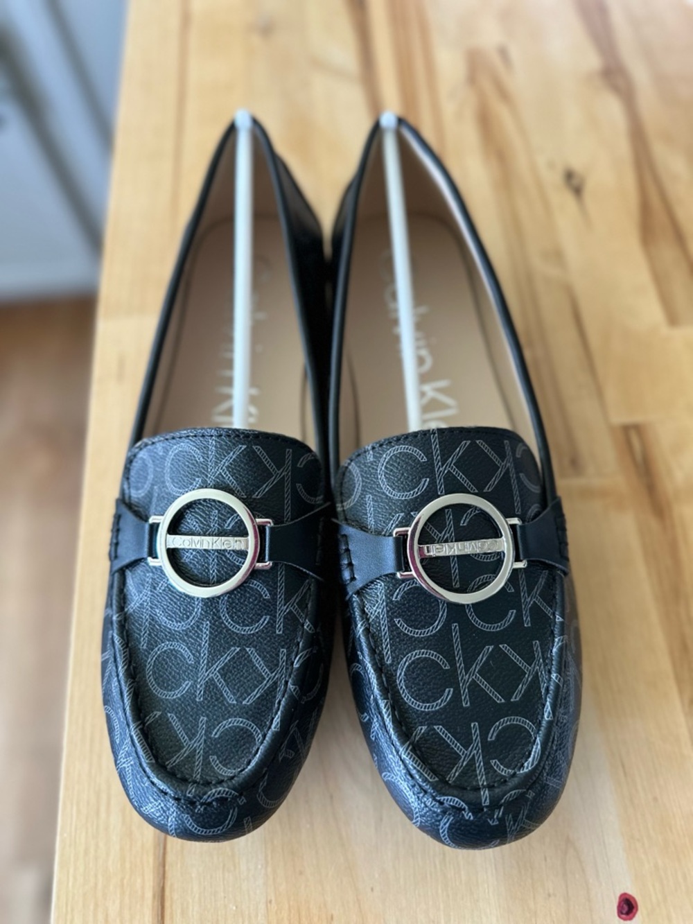 Calvin Klein Black Logo Loafers with Silver-Tone Buckle